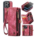 Étui Portefeuille iPhone 15 Pro Max Multifonctionnel 2-en-1 Caseme - Rouge