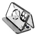 Coque anti-chute en verre trempé double face + cadre métallique magnétique pour iPhone 15 Compatible avec la housse de téléphone MagSafe avec fermeture à boucle - Noir
