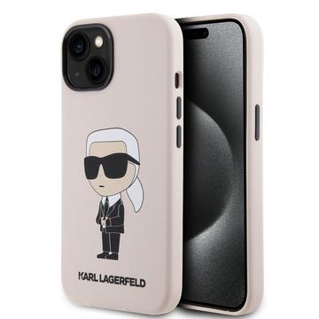 Coque iPhone 15 en Silicone Karl Lagerfeld Ikonik - Rose