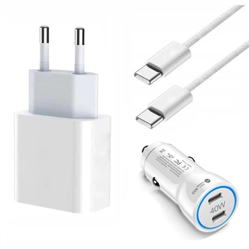 Chargeur iPhone 15 Pro/15 Pro Max/16 Pro/16 Pro Max 20W / Chargeur voiture avec câble 2m - Blanc