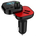 Chargeur Voiture 2xUSB & Émetteur FM Bluetooth BT62 - Noir / Rouge
