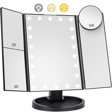 Miroir de maquillage pliable sur 3 côtés avec 22 lumières LED