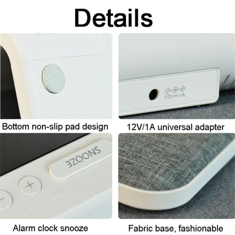 Chargeur sans fil 3-en-1 10W pour téléphone portable avec lampe de chevet,  réveil LCD pour la maison (prise UE)