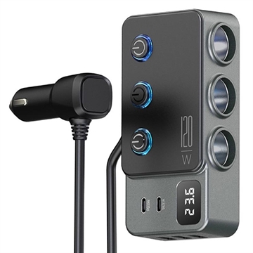 Chargeur de voiture 3-en-1 à charge rapide PD 35W - Adaptateur allume-cigare 120W et 5 ports USB - Noir