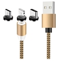 Câble Magnétique LED 3-en-1 - Lightning, USB-C, MicroUSB - 1m - Doré