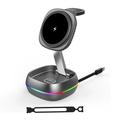 Station de recharge sans fil magnétique 3-en-1 avec éclairage RGB - 15W - Gris métallisé
