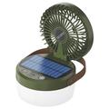 Ventilateur de camping solaire 3-en-1 avec lampe et batterie externe de 3000mAh - Vert militaire