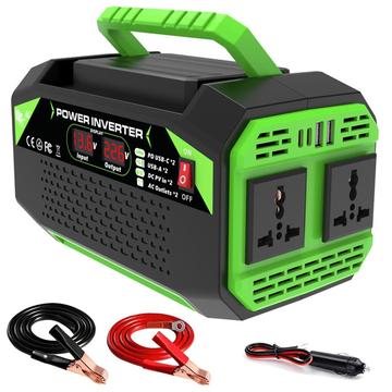 Onduleur de voiture 300W - 12V DC/220V AC - Noir / Vert