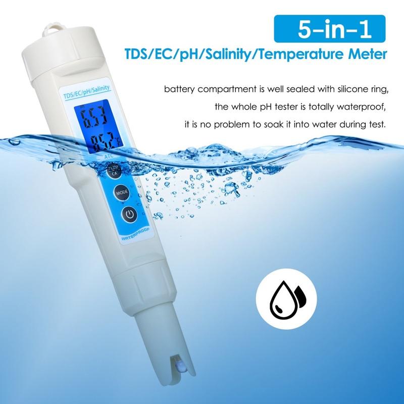 pH-mètre 5-en-1 Léger, durable, étanche et multifonctionnel TDS