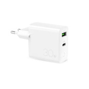 Chargeur mural rapide Puro PD - 30W, USB-A, USB-C - Blanc