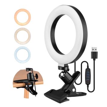 6.3" 2700K-5500K Anneau lumineux vidéo pour Selfie, avec support à pince, pour l\'enseignement en ligne, l\'enregistrement vidéo du maquillage, Streaming en direct