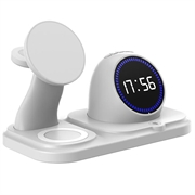 Chargeur sans fil 6-en-1 de 15W avec horloge numérique pour iPhone, Apple Watch et AirPods - Blanc