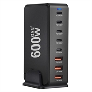 Station de charge de bureau GaN 600W - 8 ports, PD3.1 - Noir