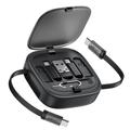 Kit de câble rétractable USB-C Acefast Travel J3 60W avec support pour téléphone - Noir
