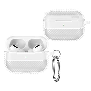 Étui AirPods Pro 3 en TPU avec Mousqueton - Fibre de Carbone - Blanc
