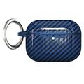 Étui AirPods Pro 3 en TPU avec Mousqueton - Fibre de Carbone - Bleu