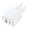 Chargeur mural rapide Amorus PD – 20 W USB-C, 18 W USB-A – Blanc