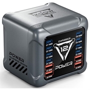 Station de recharge de bureau BK-127D à 12 ports, 1200W - Noir