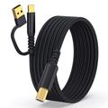 Câble d'imprimante 2-en-1 tressé USB-A / USB-C vers USB-B - 5m - Noir