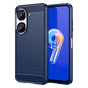 Coque Asus Zenfone 10 en TPU Brossé - Fibre de Carbone - Bleue