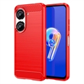 Coque Asus Zenfone 10 en TPU Brossé - Fibre de Carbone - Rouge