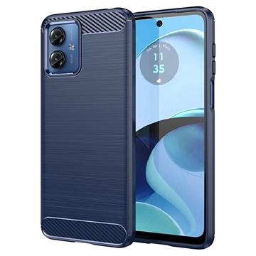 Coque Motorola Moto G14 en TPU Brossé - Fibre de Carbone - Bleue