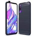 Coque Honor 9X Pro en TPU Brossé - Fibre de Carbone - Bleu Foncé