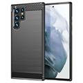 Coque Samsung Galaxy S22 Ultra 5G en TPU Brossé - Fibre de Carbone - Noire