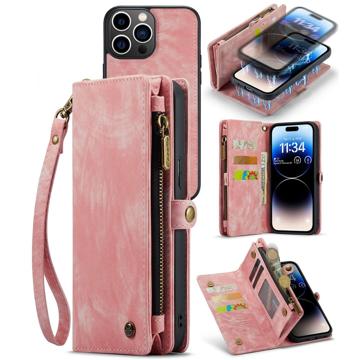 Étui Portefeuille iPhone 14 Pro Max Multifonctionnel 2-en-1 Caseme - Rosa