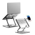 Support pour ordinateur portable rotatif à deux bras en acier au carbone avec support magnétique pour téléphone - Argent