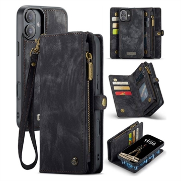 Étui Portefeuille iPhone 16 Plus Multifonctionnel 2-en-1 Caseme 008 - Noir