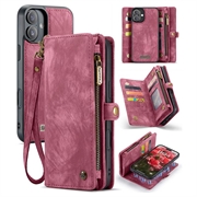 Étui Portefeuille iPhone 16 Plus Multifonctionnel 2-en-1 Caseme 008 - Rouge