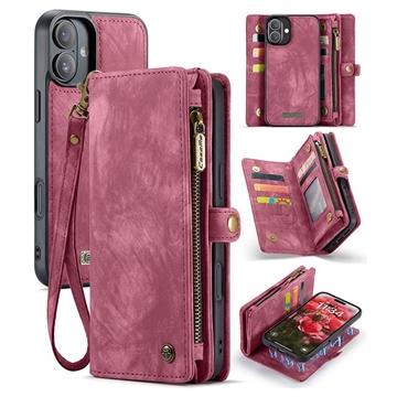Étui Portefeuille iPhone 16 Plus Multifonctionnel 2-en-1 Caseme 008 - Rouge