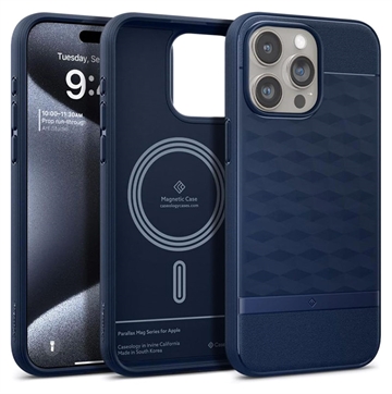 Coque Hybride iPhone 15 Pro Max Caseology Parallax Mag - Bleu Minuit