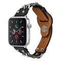 Bracelet Apple Watch Series 9/8/SE (2022)/7/SE/6/5/4/3/2/1 en Cuir et Chaîne - 41mm/40mm/38mm - Noir