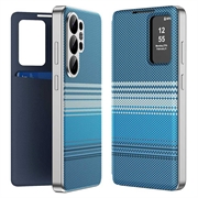 Étui à rabat Smart View Samsung Galaxy S26 Ultra, motif à carreaux, avec emplacement pour carte - Bleu