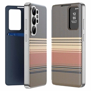 Étui à rabat Smart View Samsung Galaxy S26 Ultra, motif à carreaux, avec emplacement pour carte - Marron