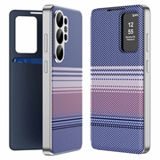 Étui à rabat Smart View Samsung Galaxy S26 Ultra, motif à carreaux, avec emplacement pour carte - Violet