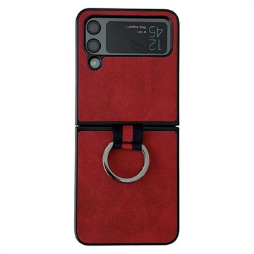 Coque Revêtue Samsung Galaxy Z Flip4 avec Anneau Métallique - Rouge