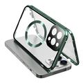 Compatible avec l'étui MagSafe pour iPhone 15 Pro Cadre magnétique en métal + coque en verre trempé double face avec fermeture à boucle - Vert