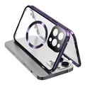 Compatible avec l'étui MagSafe pour iPhone 15 Pro Cadre magnétique en métal + coque en verre trempé double face avec fermeture à boucle - Violet