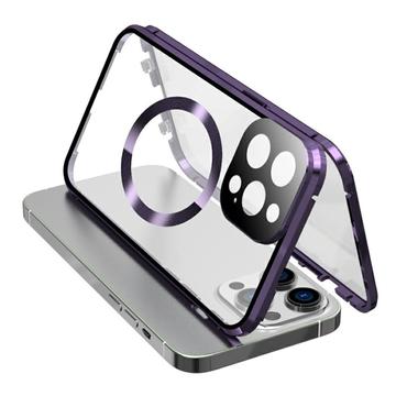 Compatible avec l\'étui MagSafe pour iPhone 15 Pro Cadre magnétique en métal + coque en verre trempé double face avec fermeture à boucle - Violet