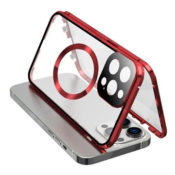 Compatible avec l\'étui MagSafe pour iPhone 15 Pro Cadre magnétique en métal + coque en verre trempé double face avec fermeture à boucle - Rouge