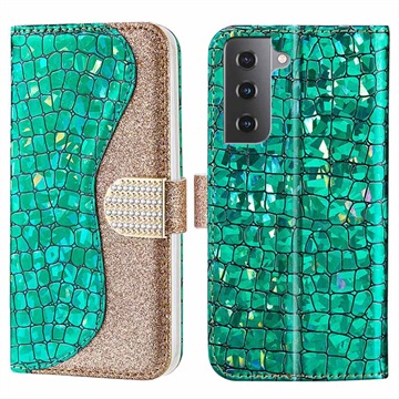 Etui Portefeuille Samsung Galaxy A33 5G - Série Croco Bling - Vert