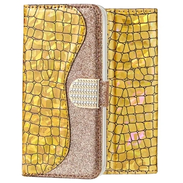 Etui Portefeuille iPhone XS Max Croco Bling - Doré