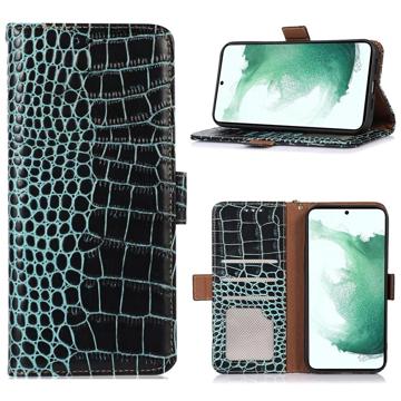 Étui Portefeuille Samsung Galaxy A14 en Cuir avec RFID Crocodile - Vert