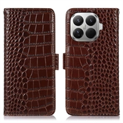 Étui Portefeuille Xiaomi 17T Pro en Cuir avec RFID - Série Crocodile - Marron