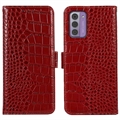 Étui Portefeuille Nokia G42 en Cuir avec RFID - Série Crocodile - Rouge