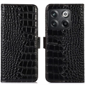 Étui Portefeuille OnePlus 10T/Ace Pro en Cuir avec RFID Crocodile Séries - Noir