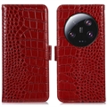 Étui Portefeuille Xiaomi 13 Ultra en Cuir avec RFID - Série Crocodile - Rouge